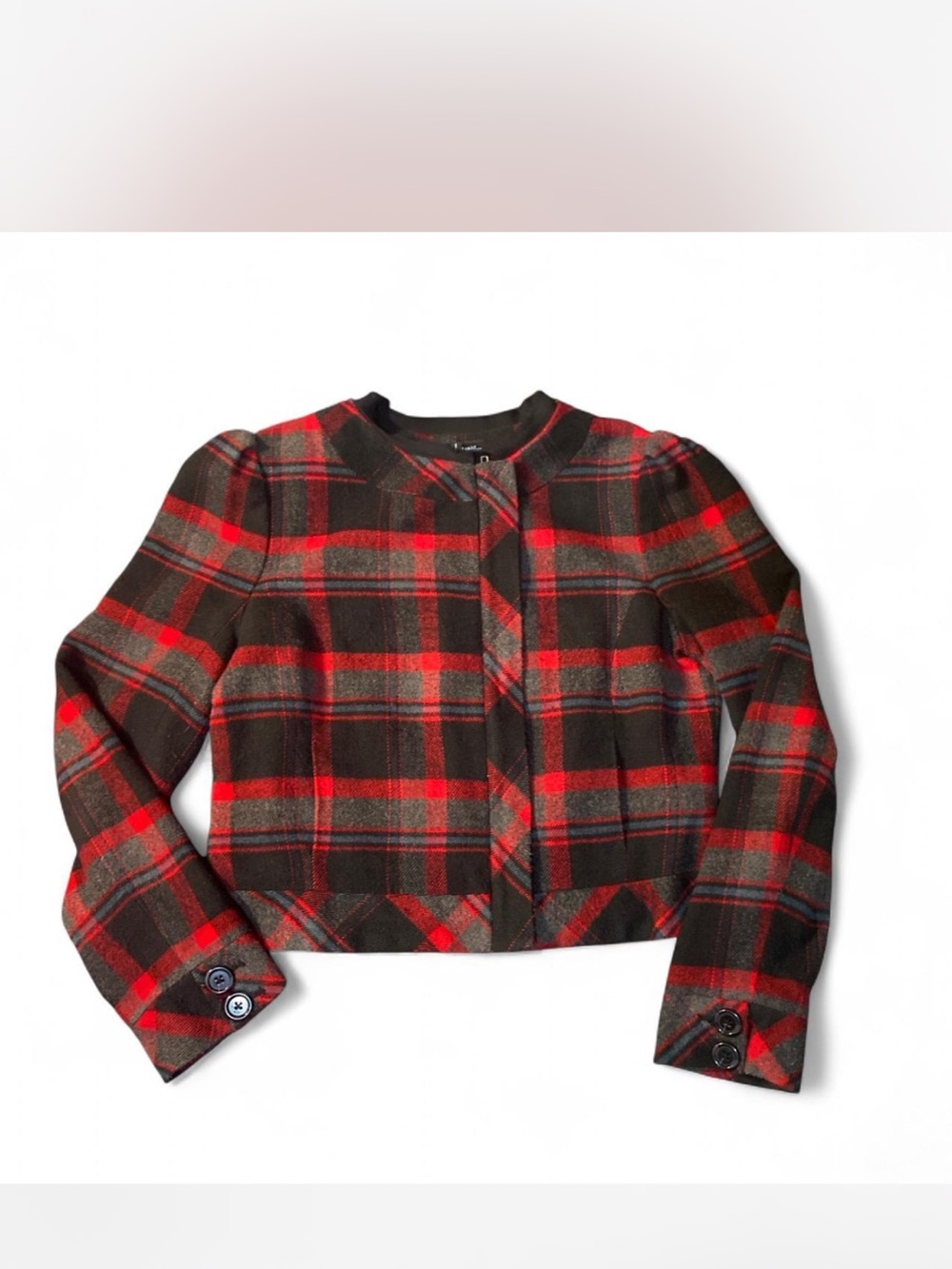 Women's Red Plaid Cropped Jacket - Classic Boxy Blouse